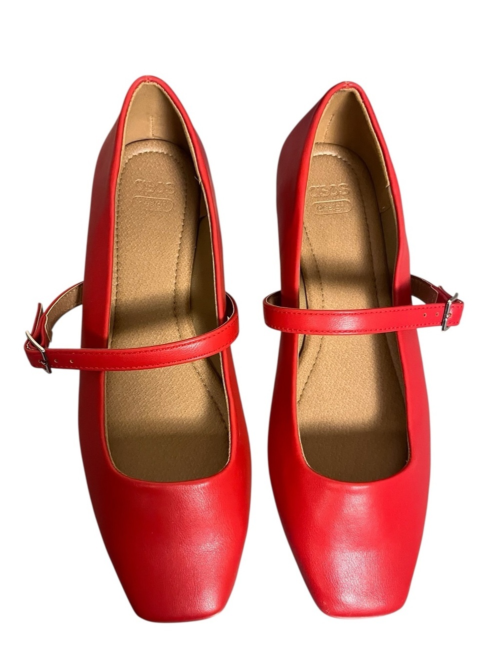 Mary Jane Ballet Flats Red ASOS Design Lottie Faux Leather Square Toe — 10 - Picture 4 of 11